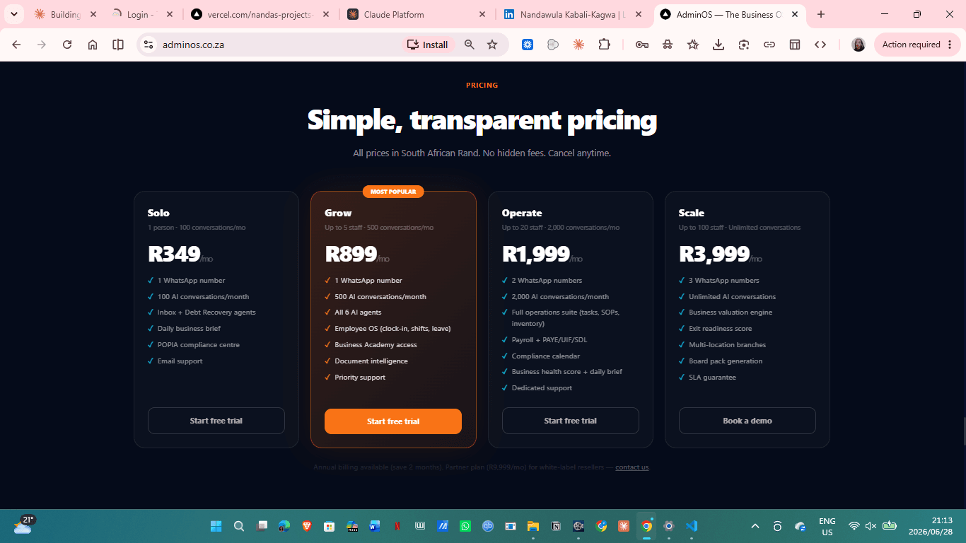 Pricing: Solo, Grow, Operate, Scale