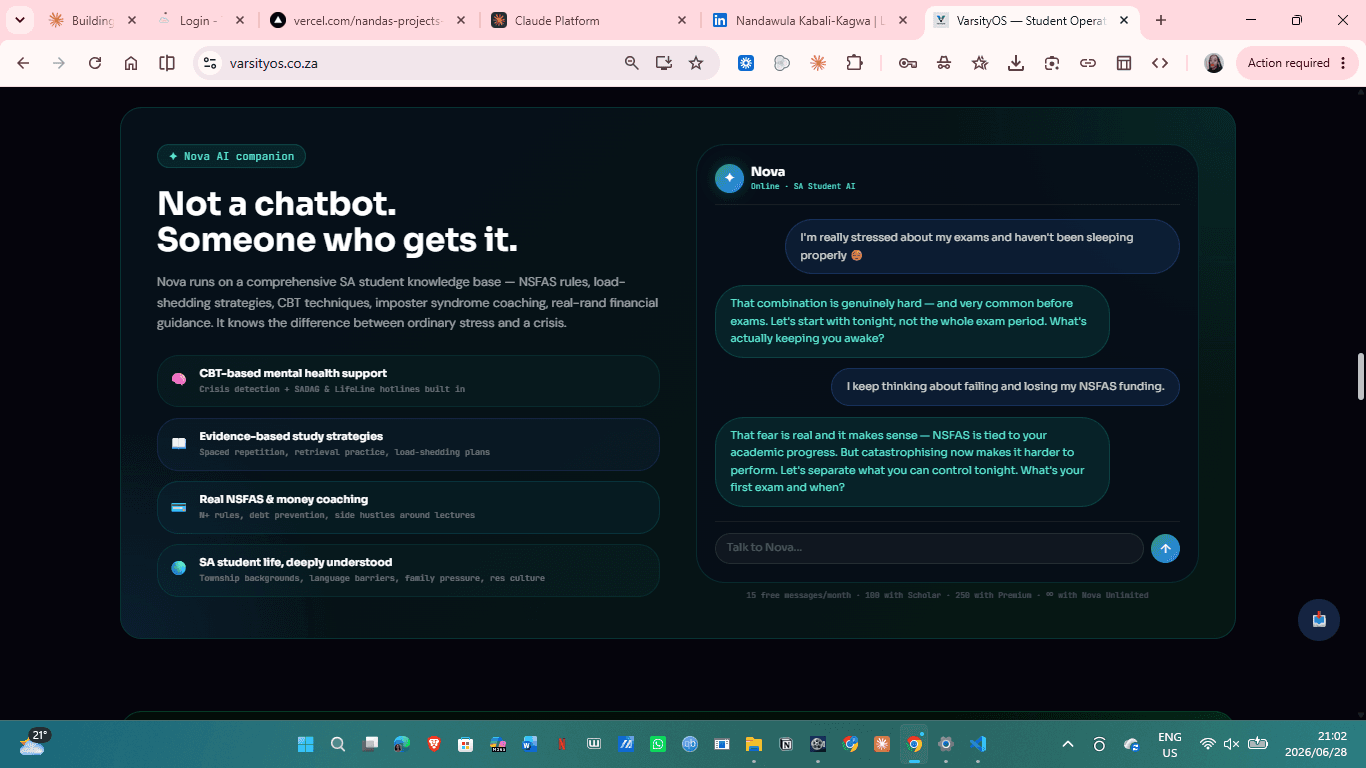 Nova AI companion — talking through exam stress
