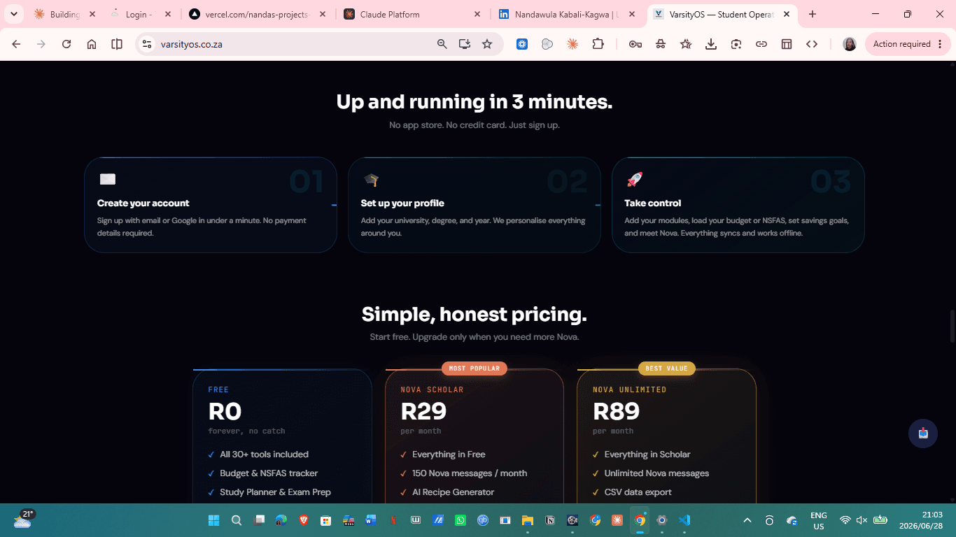 Onboarding and pricing (Free / R29 / R89)